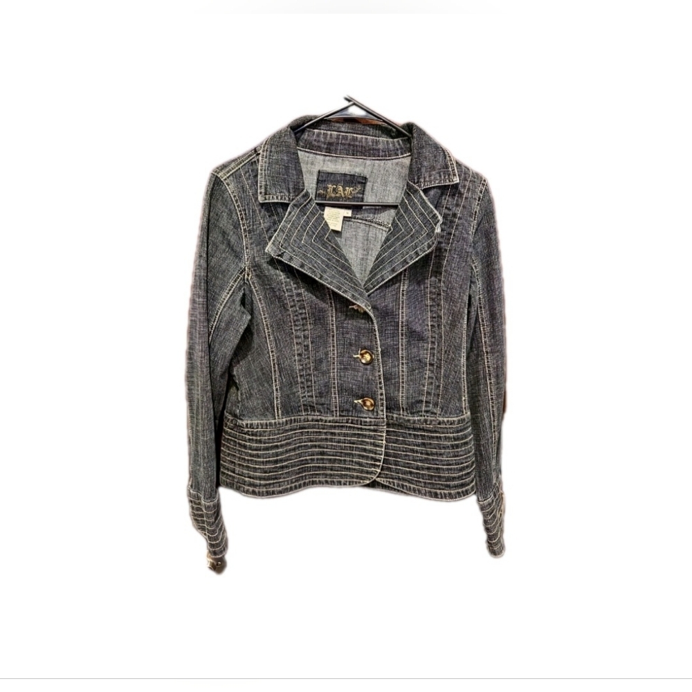 LAL Y2K vintage cropped Fitted‎ Jean Jacket Size Medium Mcbling Office Siren